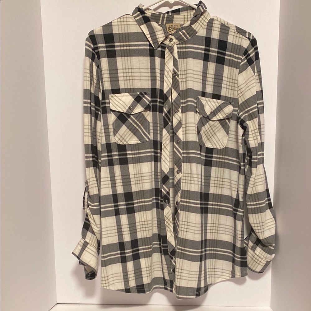 Como Vintage Black and Cream Plaid Shirt